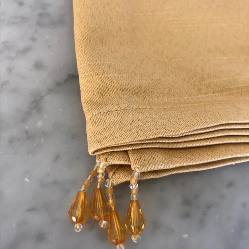 WATERFORD Linens Shanghai Gold Leaf Beaded Napkins 4